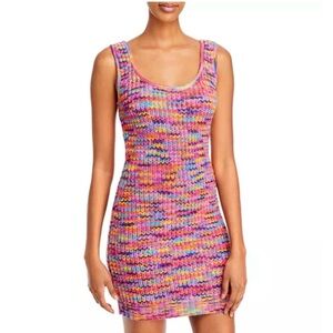 STAUD Multicolor Knit Tank Dress in Pink, Blue, Yellow